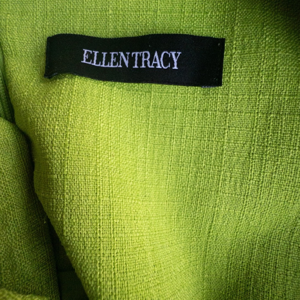 Ellen Tracy Lime Green Textured Sheath Dress Bamboo Horsebit Belted Sleeveless - Picture 5 of 5